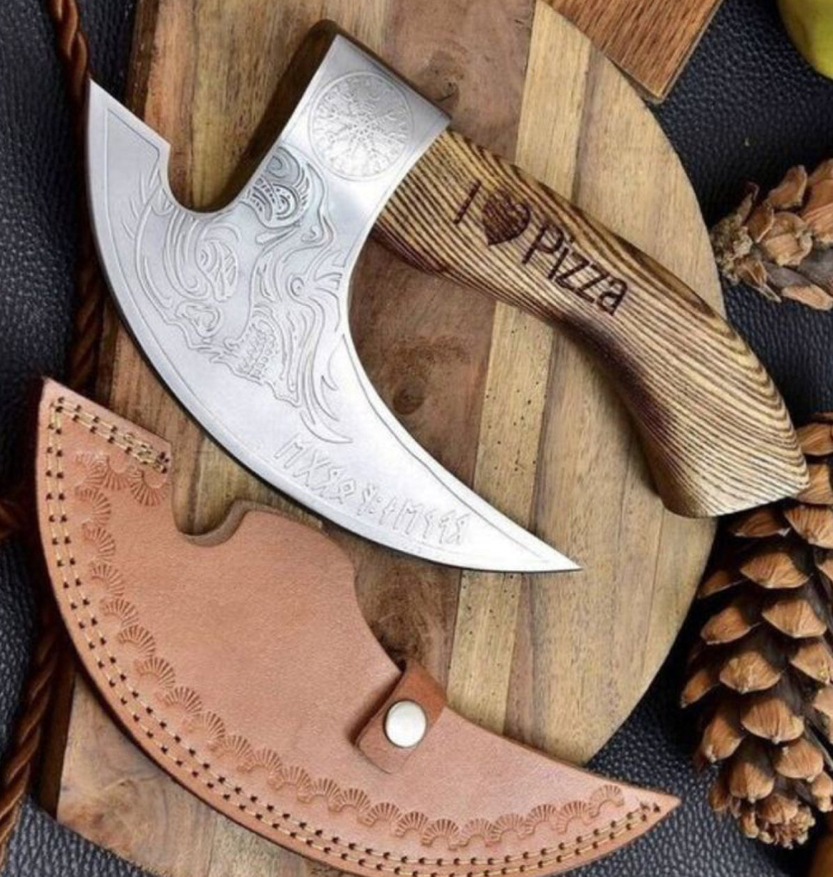 Handmade Damascus Steel Pizza Cutter – Ergonomic Handle