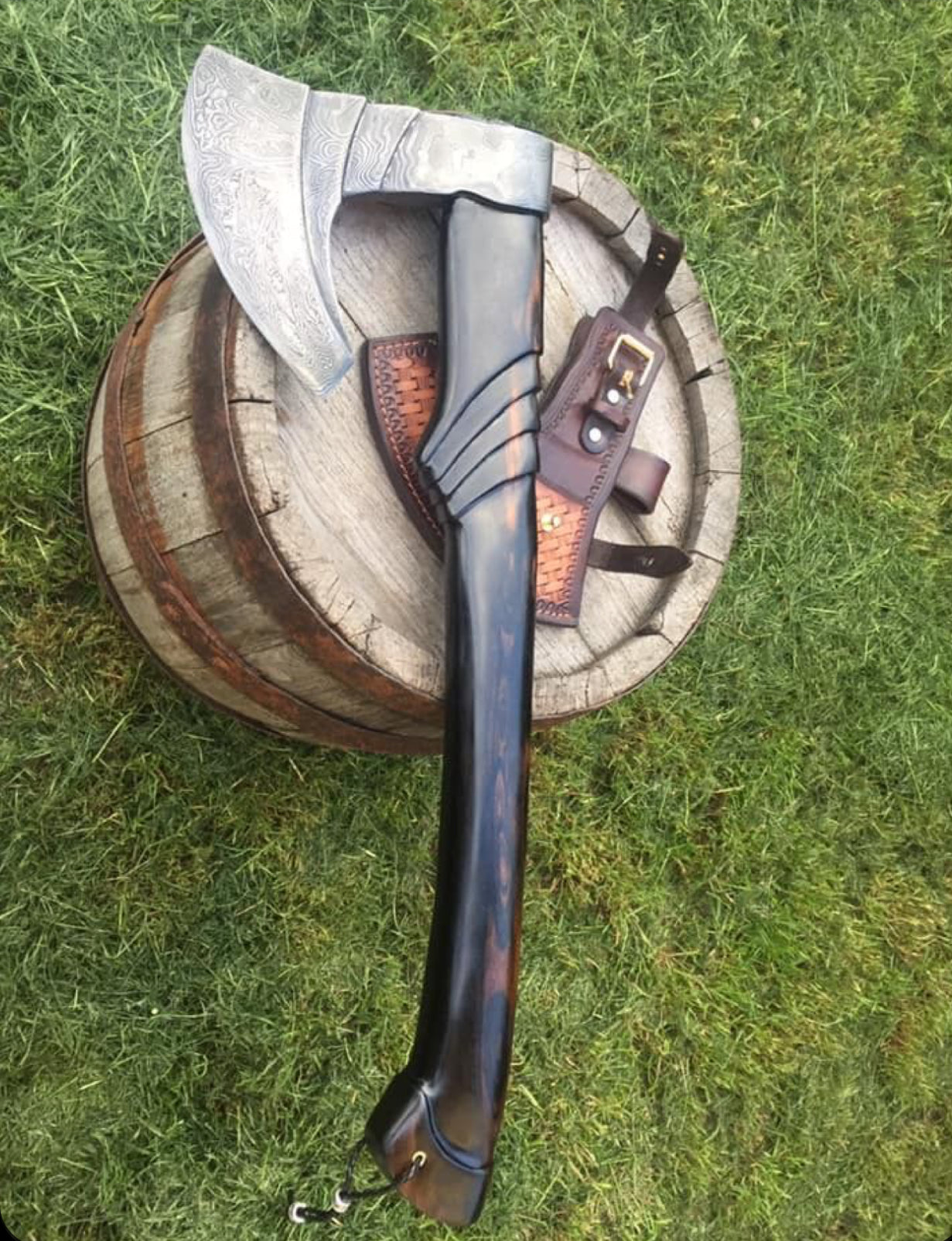 Handmade Damascus Steel Axe with Wooden Handle – Decorative & Outdoor Use