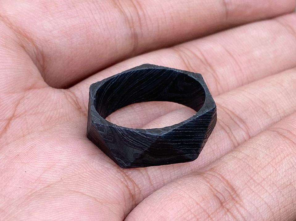 Handcrafted Geometric Black Wooden Ring