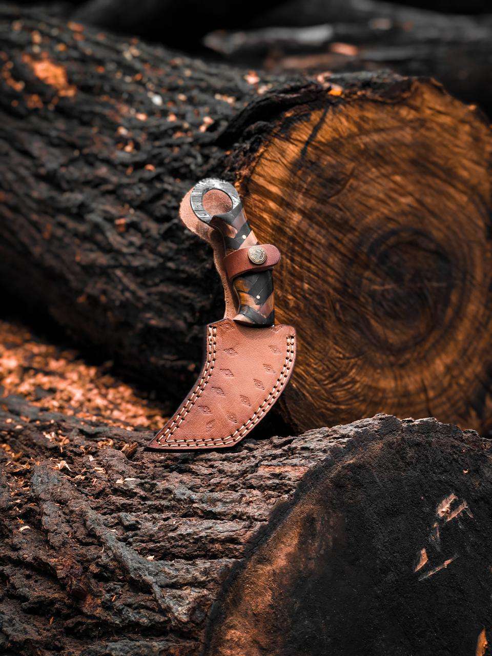 Hand-Forged Damascus Steel Karambit Knife with Custom Segmented Handle