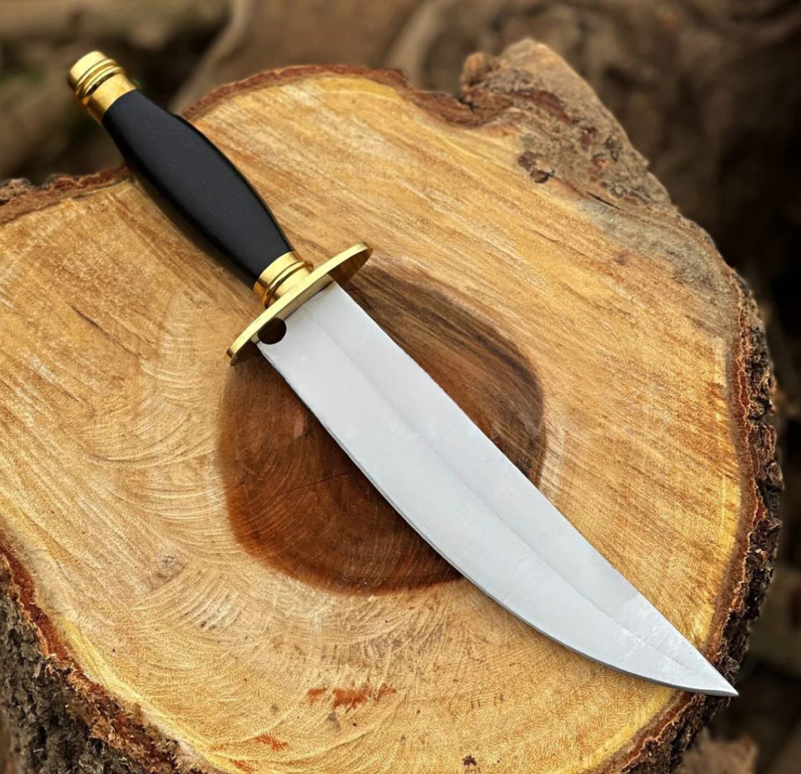 Handmade 1095 Steel Bowie Knife – Brass Bolster & Micarta Handle