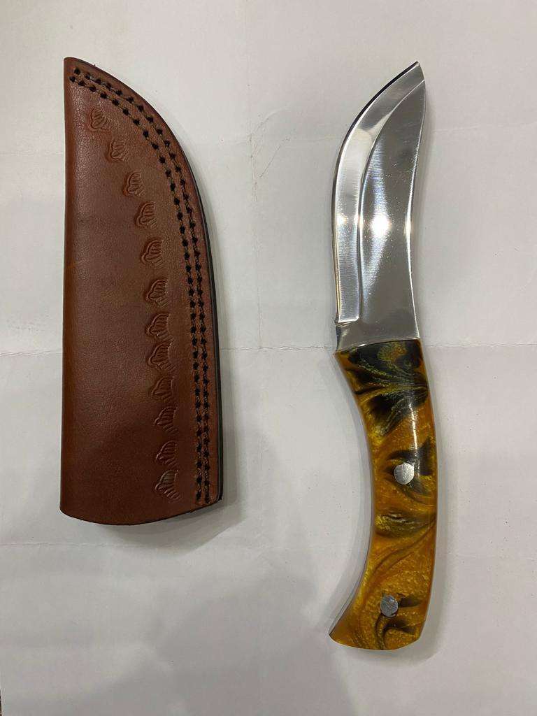 Handcrafted Fixed Blade Knife with Custom Resin Handle & Sheath