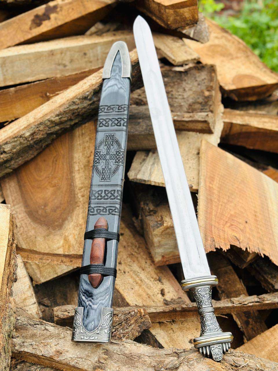 Handcrafted Viking Sword with Engraved Scabbard