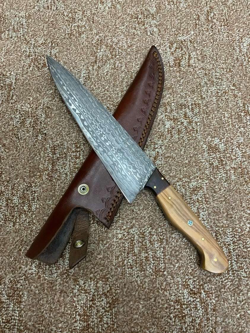 Handmade 13-Inch Damascus Steel Chef Knife – Wooden Handle