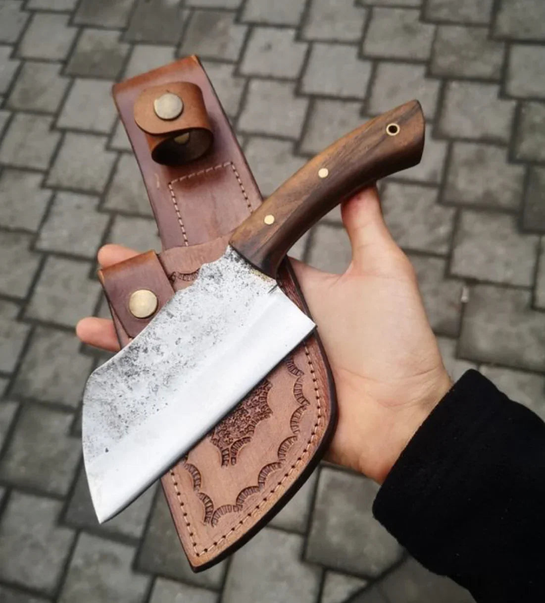 Handmade Cleaver Knife with Wooden Handle – Durable Kitchen Blade