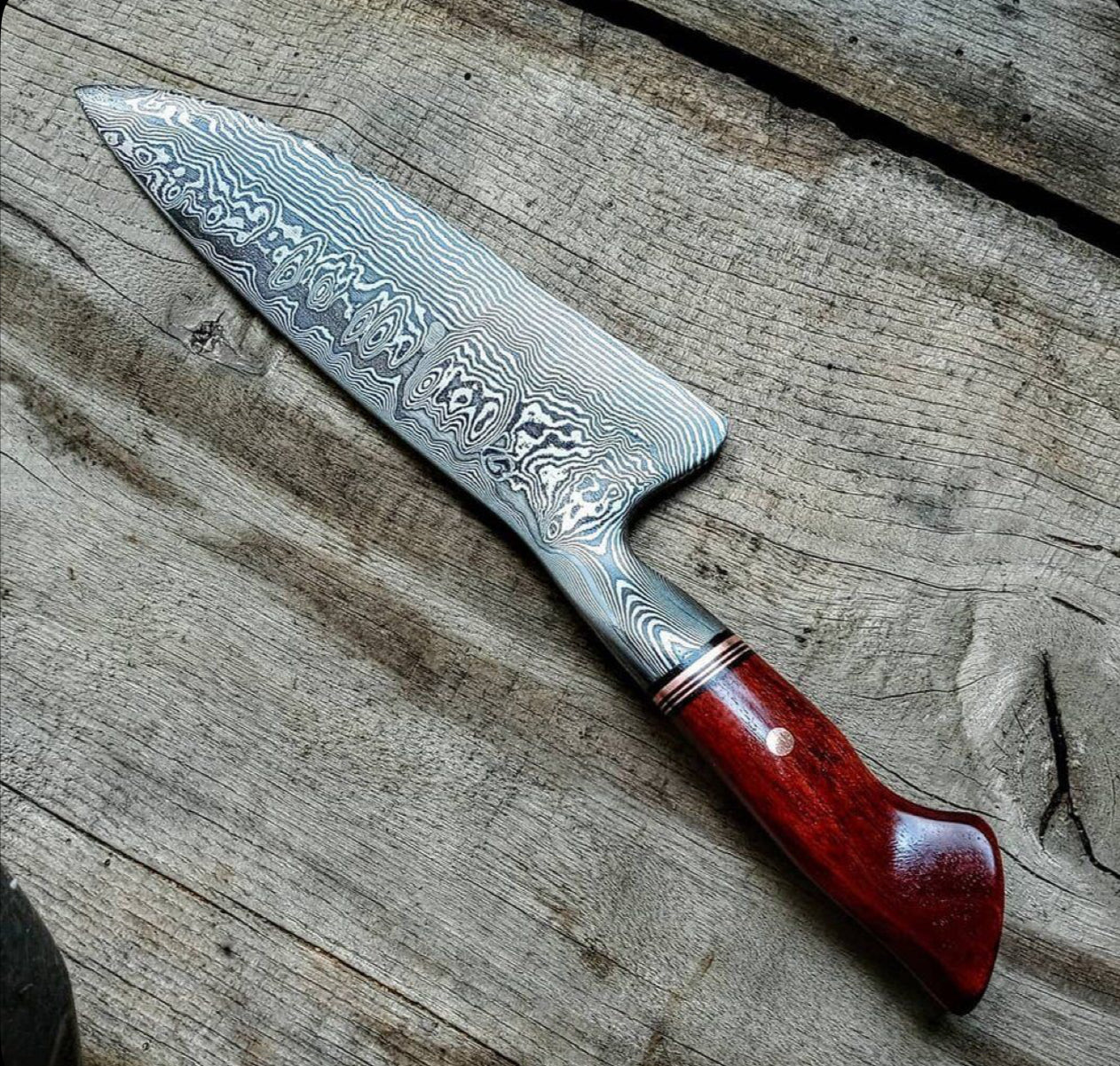 15-Inch Chef Knife – Damascus Steel Blade with Red Paka Wood Handle