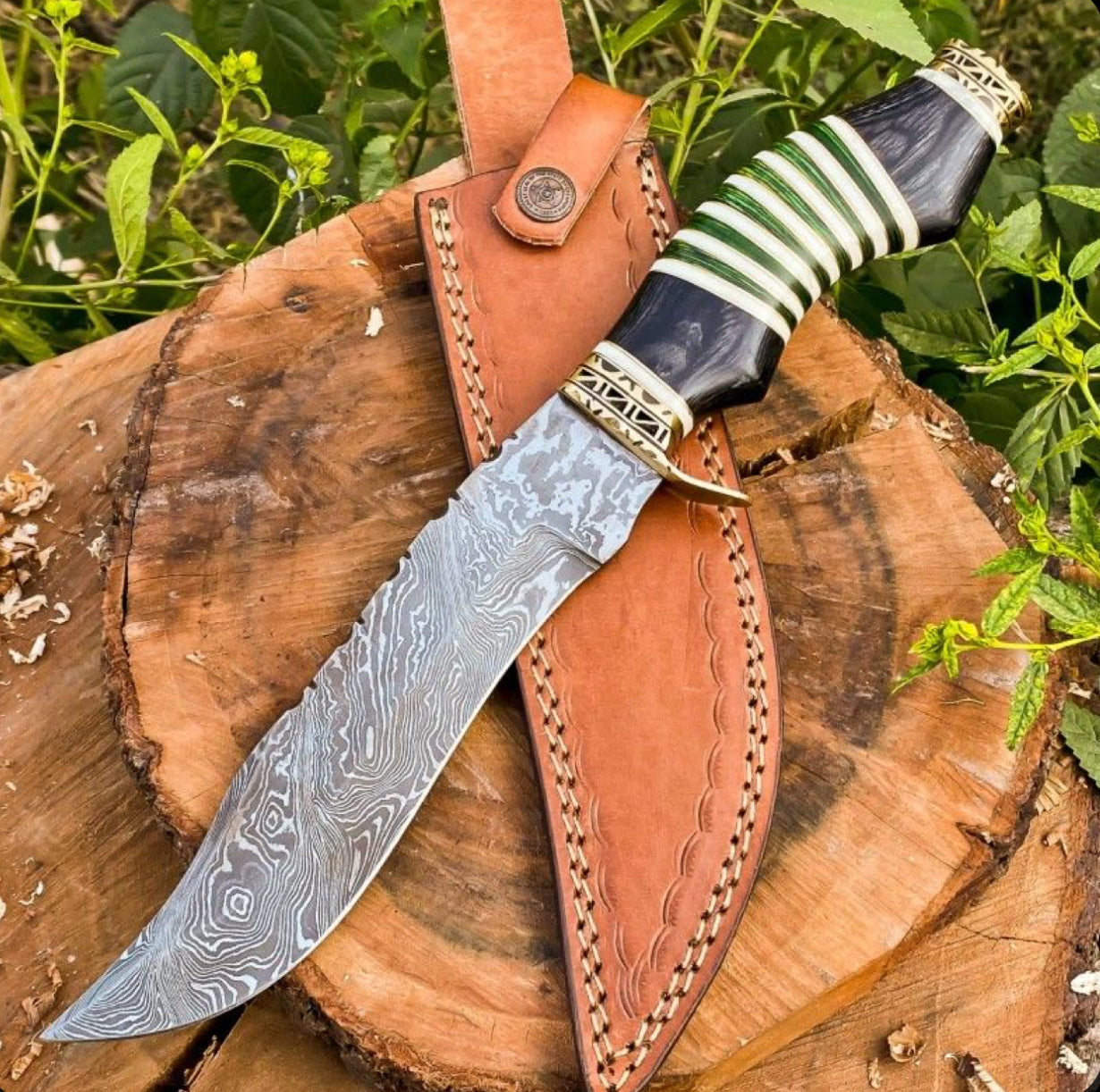Handmade 15-Inch Bowie Knife – Damascus Steel Blade with Sheath