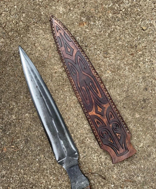 Handmade Viking-Style Spear with 12-Chromium Steel Blade & Engraved Handle and Sheath