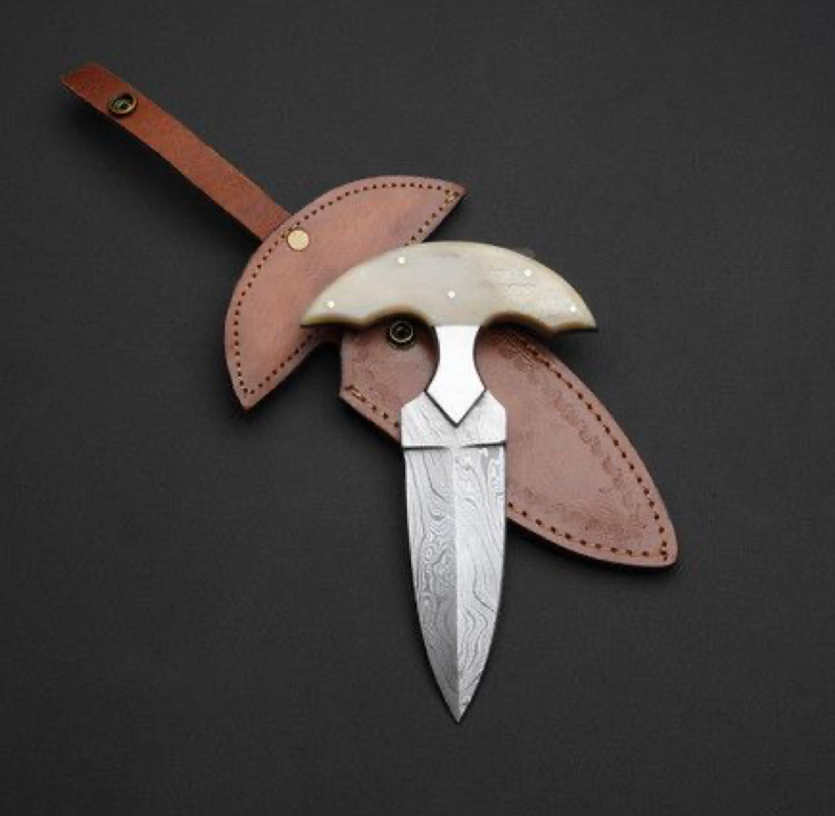 Handmade Damascus Steel Push Dagger with Bone Handle