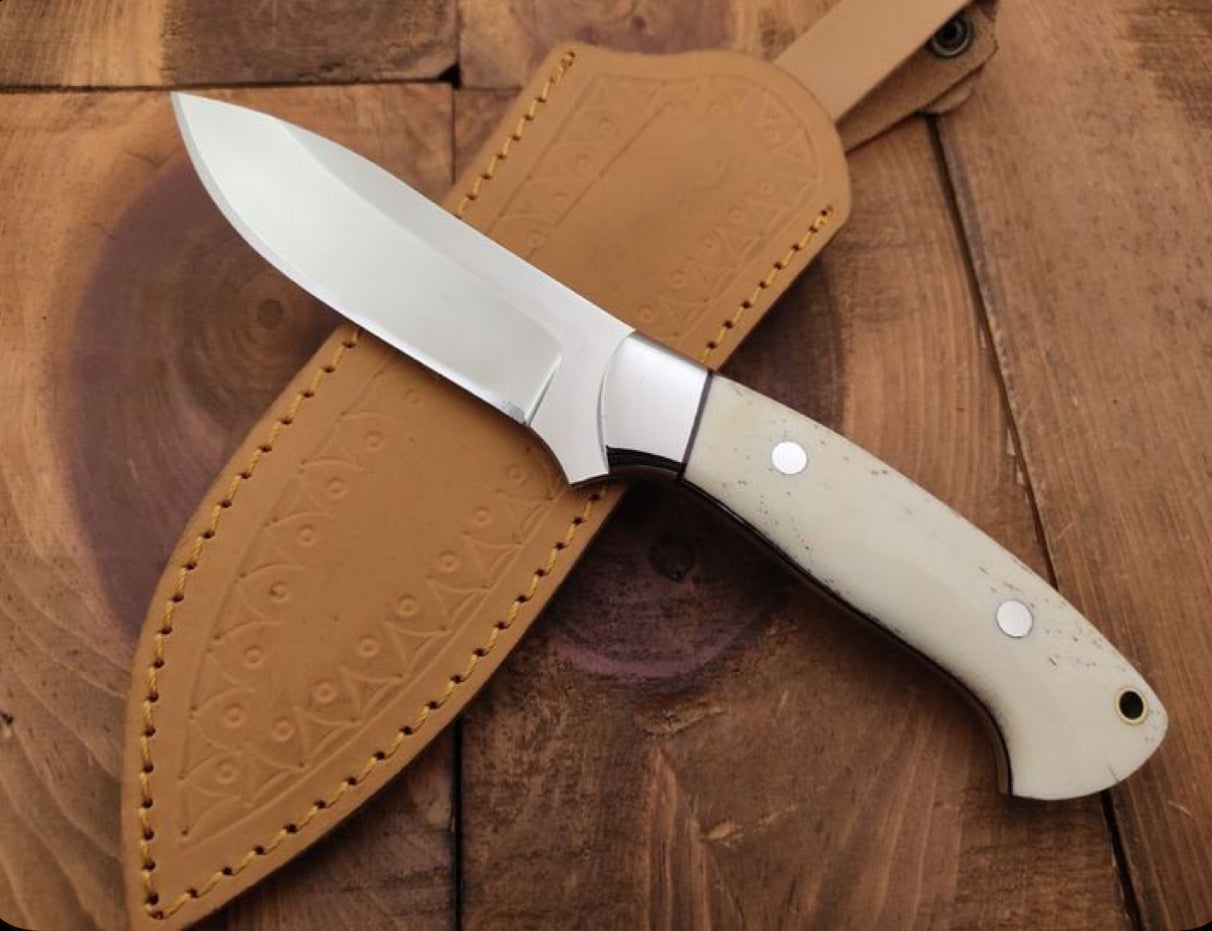 Handmade Skinning & Hunting Knife – J2 Steel Blade With Bone Handle & Sheath