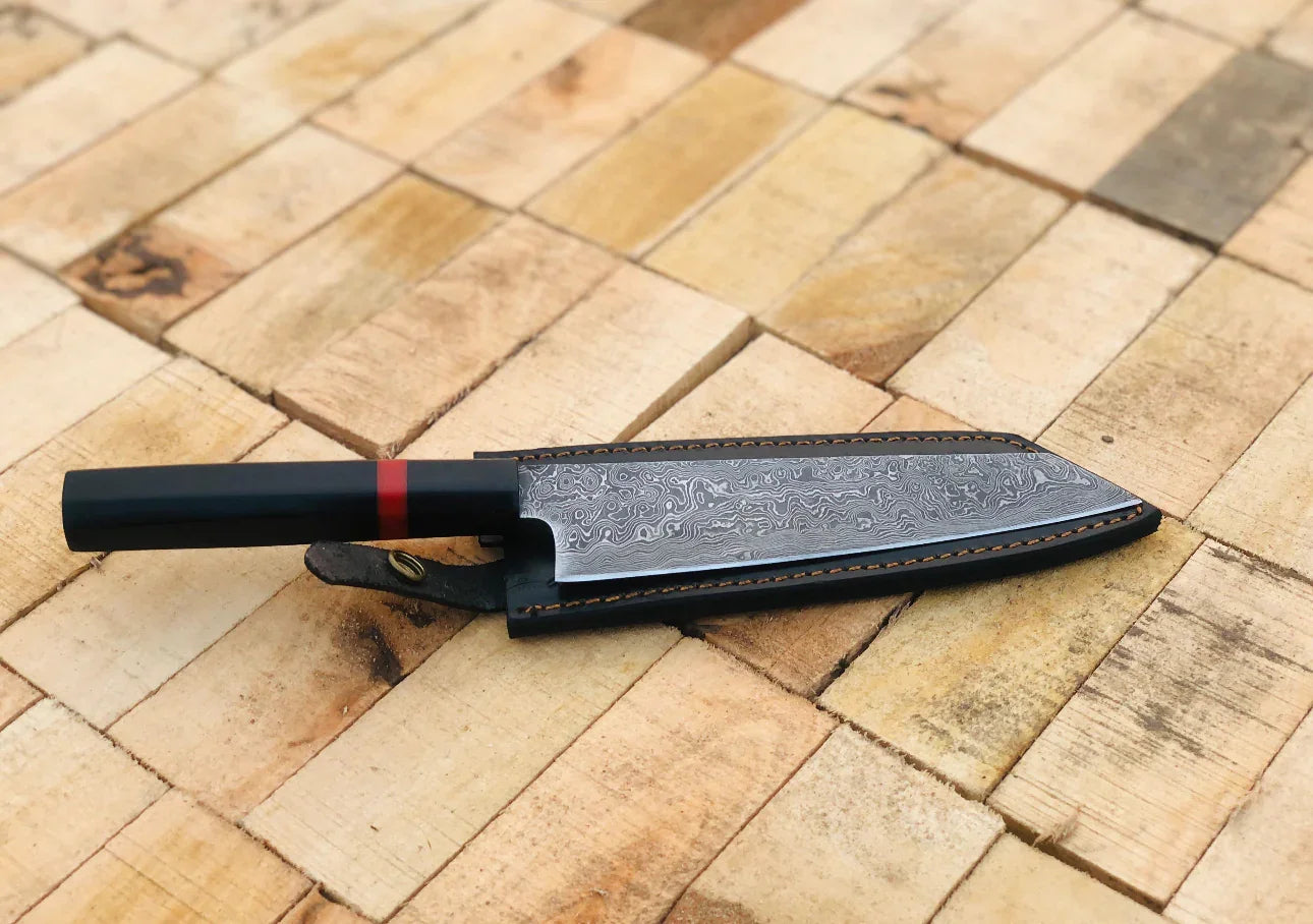 Handmade Damascus Steel Kitchen Knife with Black Micarta Handle