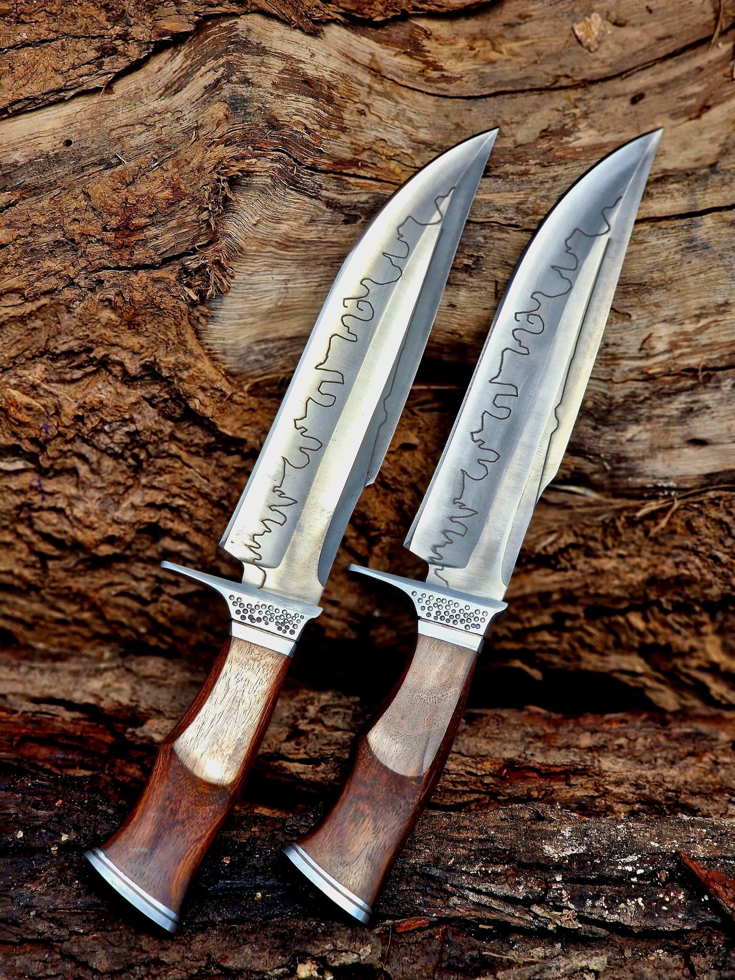 Premium Handcrafted Stainless Steel Outdoor Utility Knife Set with Wooden Handles – 2 Pieces