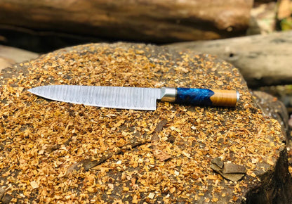 Handmade Chef Knife with Damascus Steel Blade & Wooden-Resin Handle