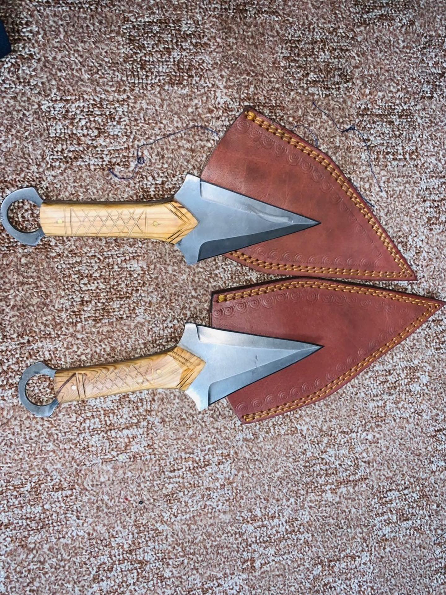 Handmade 10” Throwing Knives with 1095 Steel Blades & Engraved Wooden Handles – Anime Style