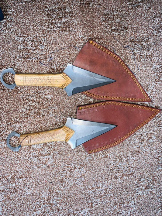 Handmade 10” Throwing Knives with 1095 Steel Blades & Engraved Wooden Handles – Anime Style
