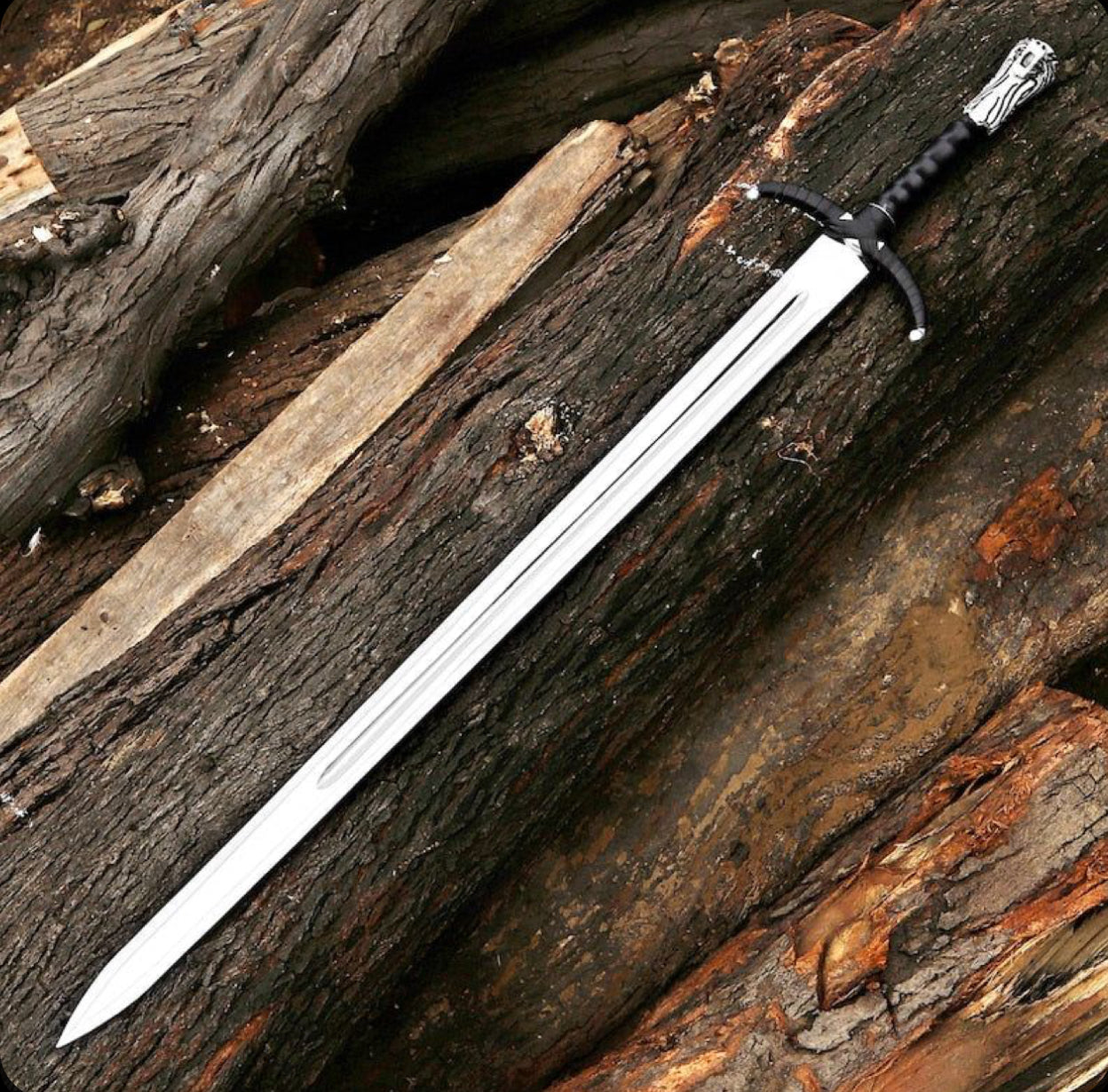 25” Handmade 1095 Steel Sword with Leather-Wrapped Handle & Sheath
