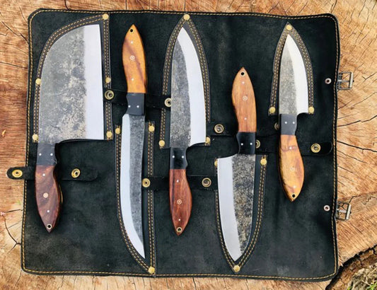Pair of 5-Piece Handmade Kitchen Chef Knife Sets – Professional Cooking Knives