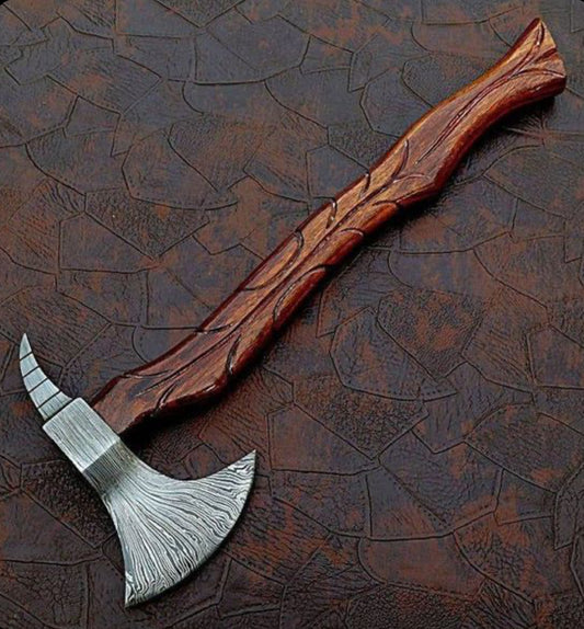 Handmade Damascus Steel Tomahawk – Rosewood Engraved Handle