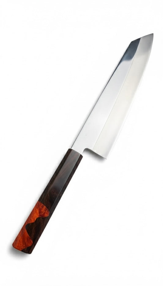 Master Series Kiritsuke Chef Knife – Dual-Tone Wa-Handle with Matching Wooden Scabbard (Saya)