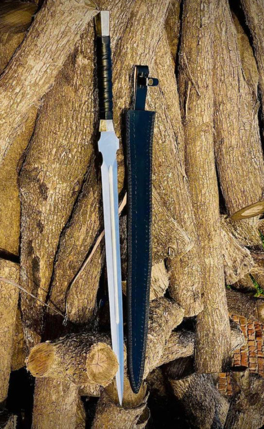 22” Handmade J2 Steel Sword with Leather Sheath & Wrapped Handle