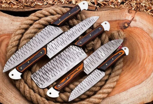 Pair of 5-Piece Handmade Damascus Steel Chef Knife Sets – Professional Kitchen Knives