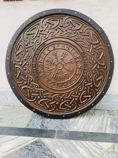 Handmade Viking-Inspired Wooden Shield – Artisan Crafted for Display