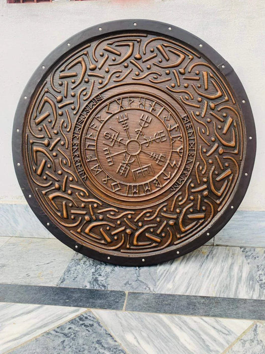 Handmade Viking-Inspired Wooden Shield – Artisan Crafted for Display