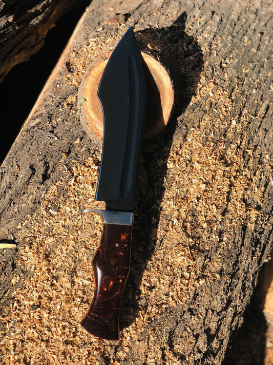 Handmade Knife with D2 Steel Black-Coated Blade, D2 Steel Bolster & Resin Handle