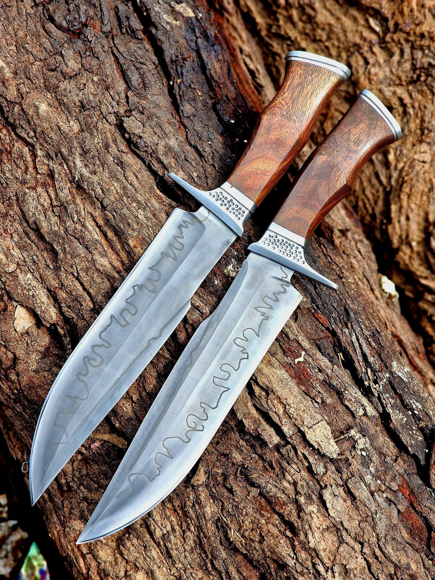 Premium Handcrafted Stainless Steel Outdoor Utility Knife Set with Wooden Handles – 2 Pieces