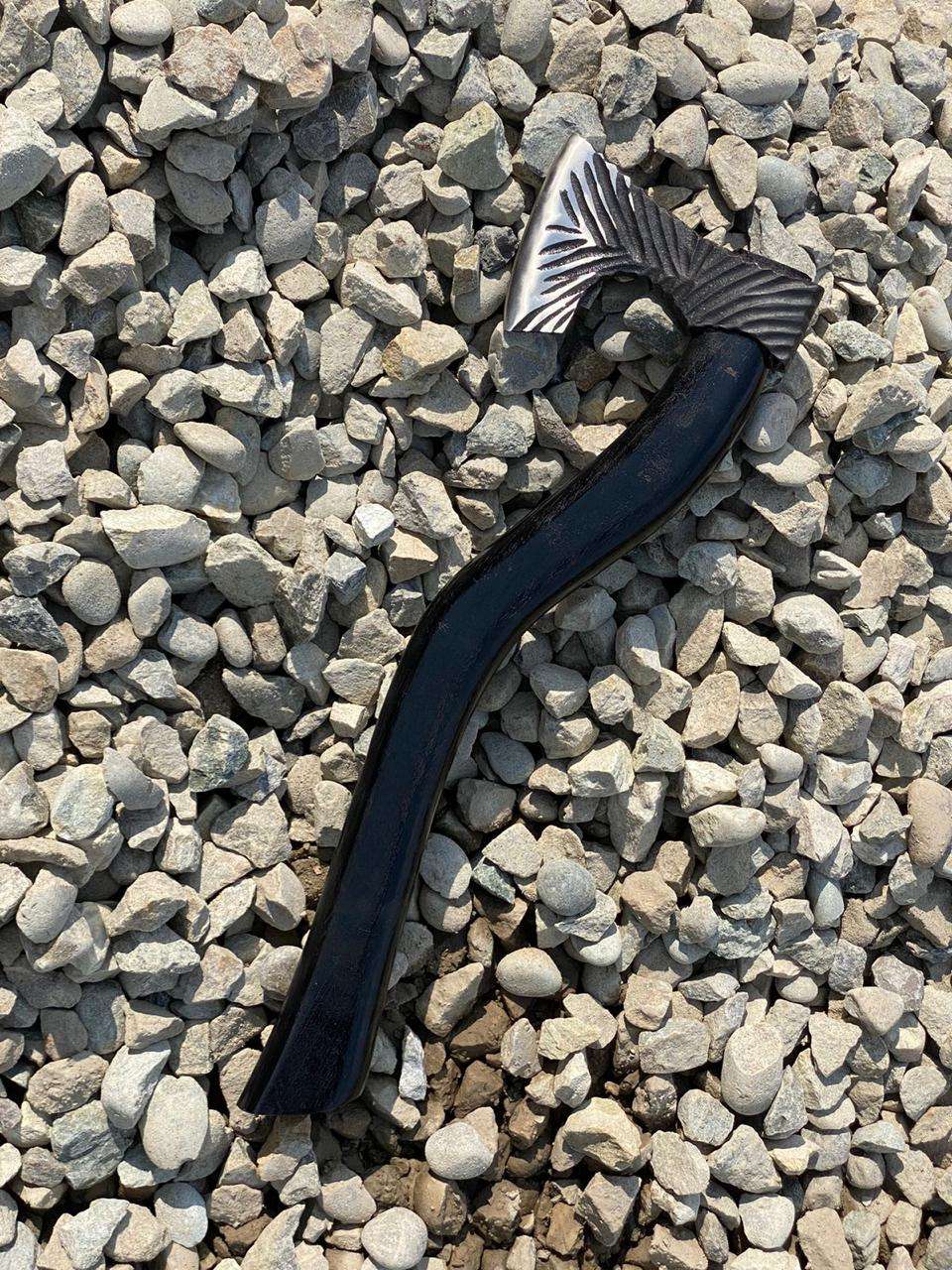 Handcrafted Curved Handle Axe with Decorative Steel Blade