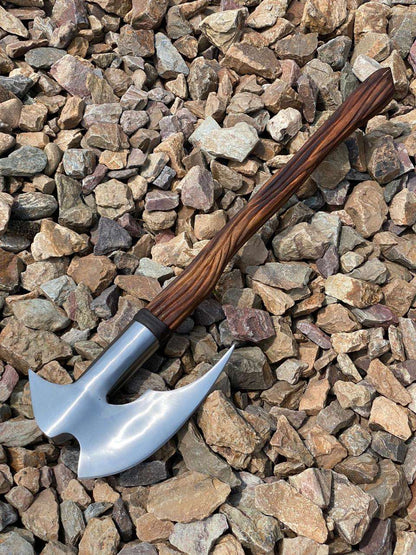Handcrafted Double-Edged Battle Axe with Wooden Handle