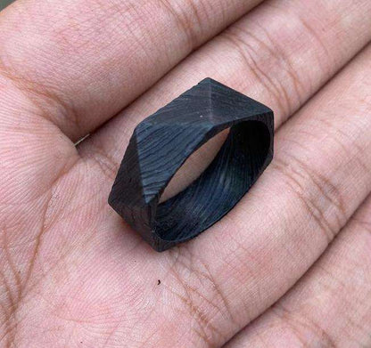 Handcrafted Geometric Black Wooden Ring