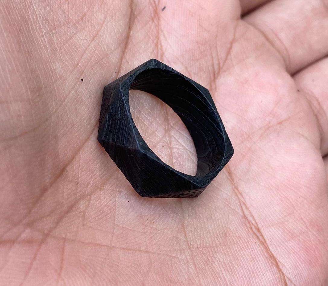 Handcrafted Geometric Black Wooden Ring