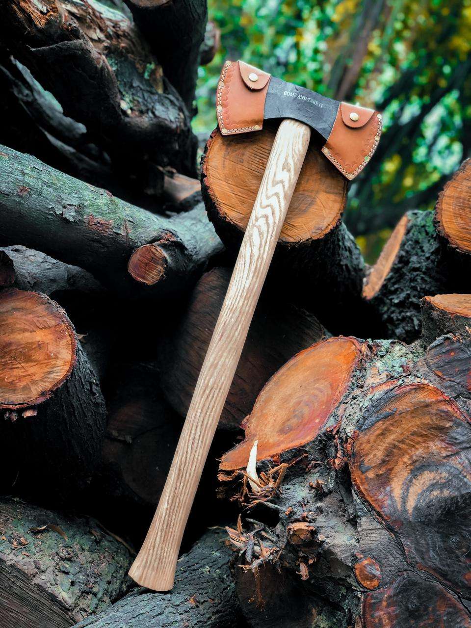 Hand-Forged Felling Axe with Ash Wood Handle & Leather Sheath