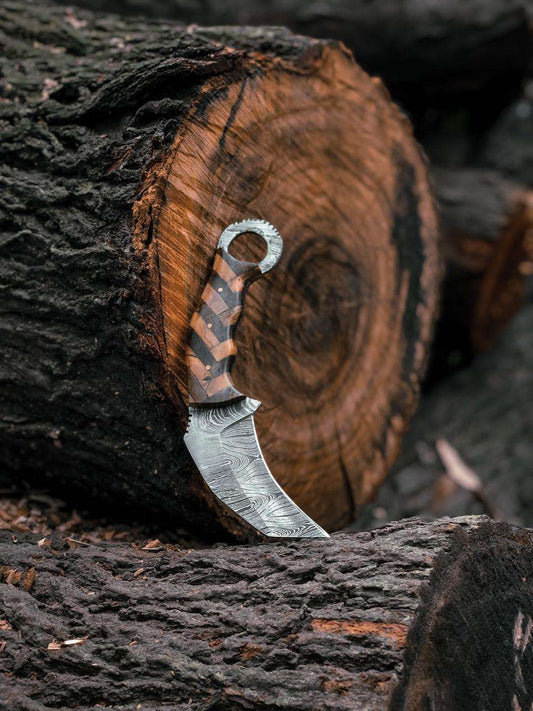 Hand-Forged Damascus Steel Karambit Knife with Custom Segmented Handle