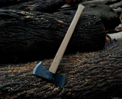 Hand-Forged Felling Axe with Ash Wood Handle & Leather Sheath