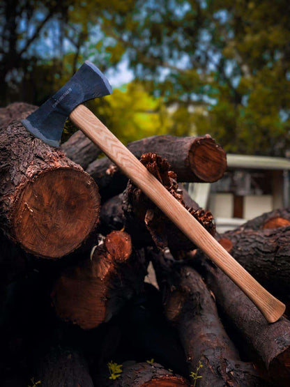 Hand-Forged Felling Axe with Ash Wood Handle & Leather Sheath