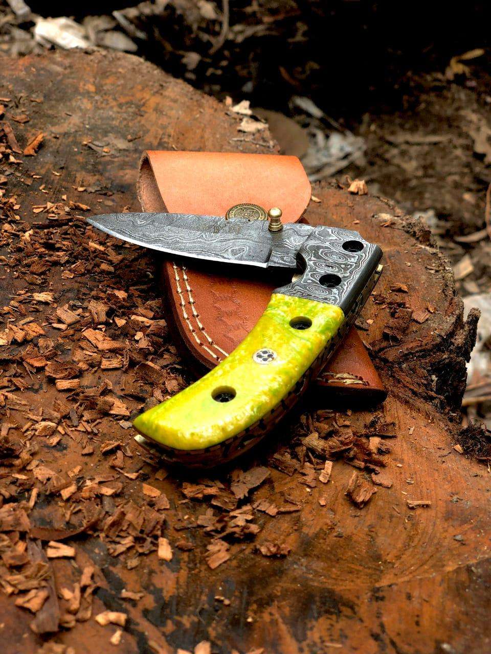 Hand-Forged Damascus Steel Folding Knife with Custom Handle