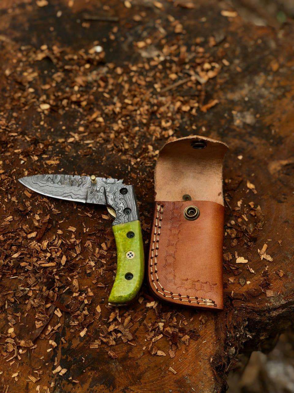 Hand-Forged Damascus Steel Folding Knife with Custom Handle