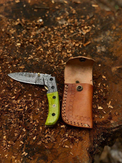 Hand-Forged Damascus Steel Folding Knife with Custom Handle