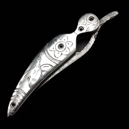Handcrafted Damascus Steel Folding Knife – Ornate Engraved Handle