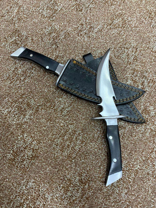 Handcrafted Curved Hunting Knife with Full Tang and Leather Sheath