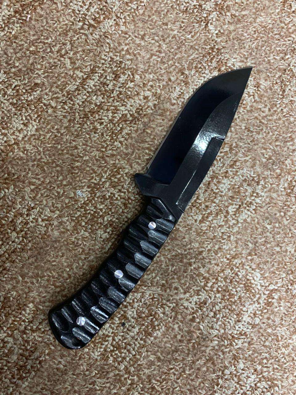 Tactical Black Fixed-Blade Knife with Textured Grip