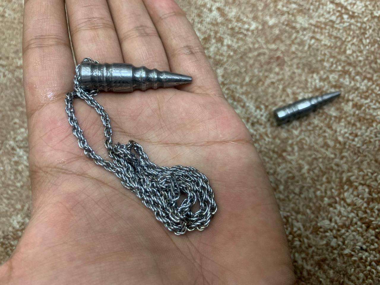 Handmade Damascus Steel Spike Pendant Necklace with Rope Chain