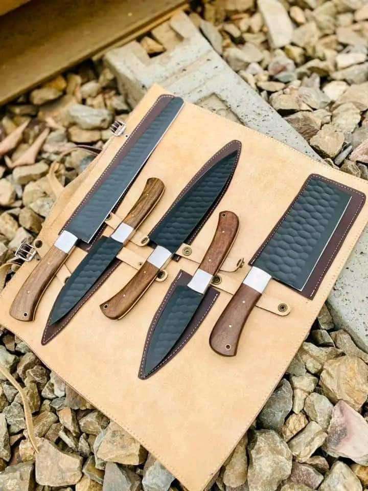 Hand-Forged 5-Piece Kitchen Knife Set with Leather Roll