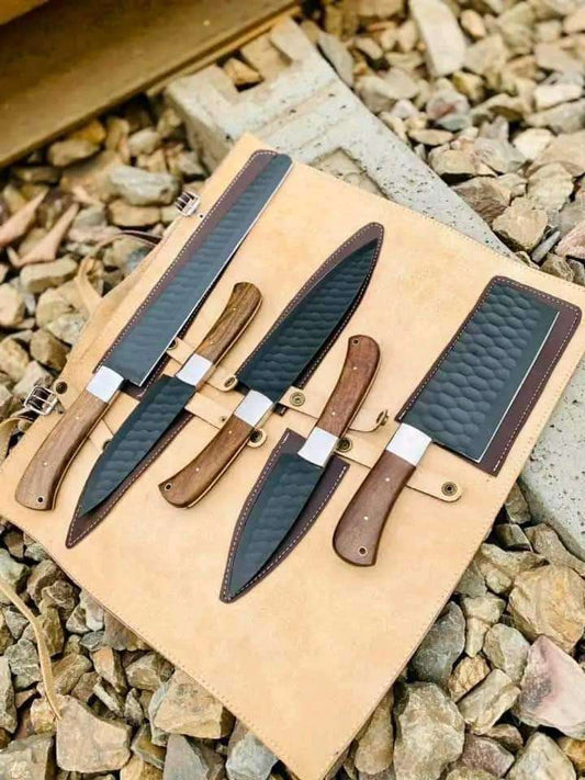 Hand-Forged 5-Piece Kitchen Knife Set with Leather Roll