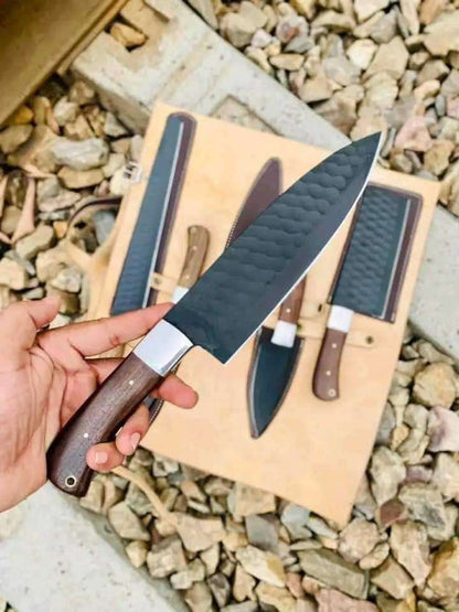 Hand-Forged 5-Piece Kitchen Knife Set with Leather Roll