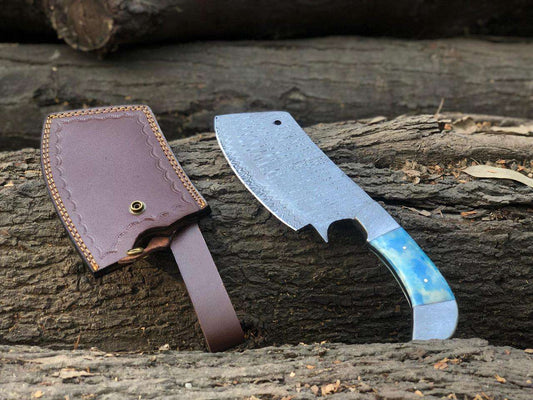 Hand-Forged Damascus Steel Mini Cleaver with Custom Handle & Sheath