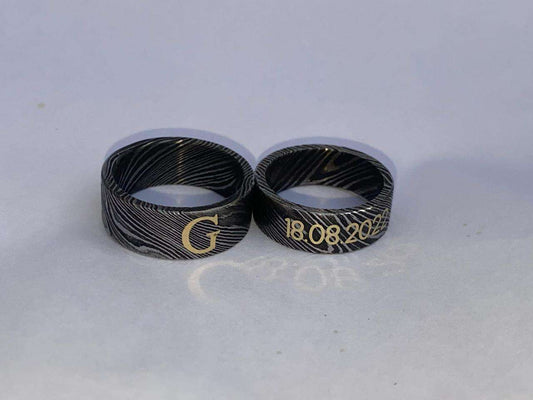Custom Engraved Damascus Steel Wedding & Engagement Rings