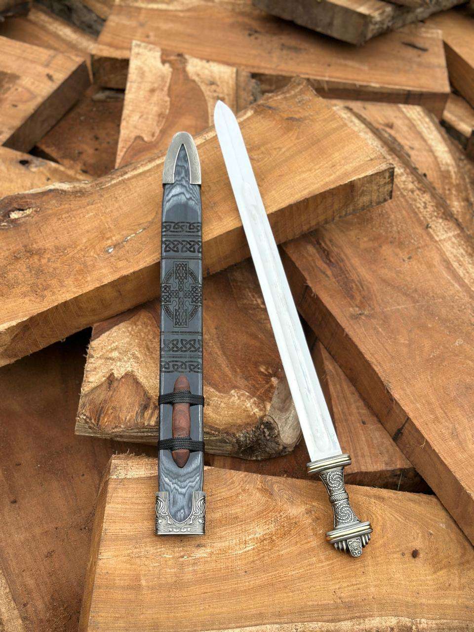 Handcrafted Viking Sword with Engraved Scabbard
